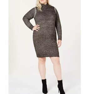 One A Women's Cotton Blend Whipstitched Sweater Dress Black Tweed Size 1X